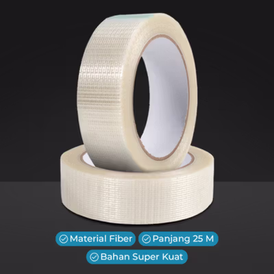 TaffPACK Lakban Super Strong Fiber Tape Grid 25M 30mm - B089 - Transparent — gambar 3