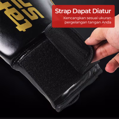 TaffSPORT Sarung Tangan Tinju MMA UFC Boxing Muay Thai Leather Glove 12oz - 12OZ - Black — gambar 3