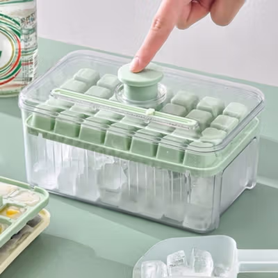 Anuoxin Cetakan Es Batu Jelly Kotak 28 Grid Quick Press with Shovel - F28 - Green — gambar 3