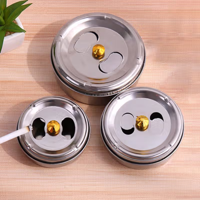 PEIXING Asbak Rokok Portable Rotation Enclosed Stainless Steel 1 PCS - JL032 - Silver — gambar 3