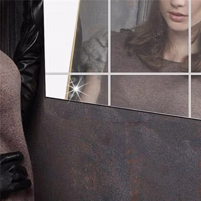 Fender Sticker Cermin Dinding Wallpaper 3D Model Square Mirror 9 PCS - Q353 - Silver — gambar 3