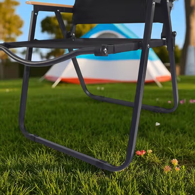 TaffSPORT Kursi Lipat Outdoor Camping Portable Oxford Folding Chair XL - YH6 - Black — gambar 3
