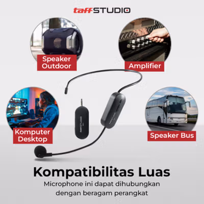 TaffSTUDIO Wireless Microphone 2.4 GHz Headset CS with Receiver - SI01 - Black — gambar 3