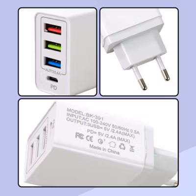 Comfast Charger USB 3 USB with 1 USB Type C 2.4A - BK-391 - White — gambar 3