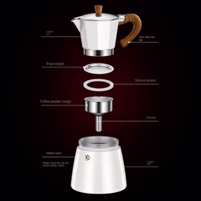 One Two Cups Moka Pot Espresso Coffee Maker 3 Cup 150ml with Heater - WY-03E - Beige — gambar 3
