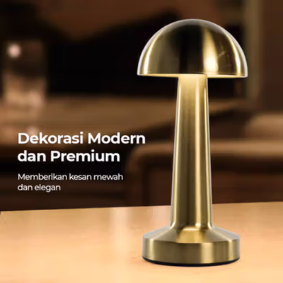 TaffLED Lampu Meja Hias LED Nordic Mushroom Lamp 3 Color 1200mAh - CF-12 - Golden — gambar 3