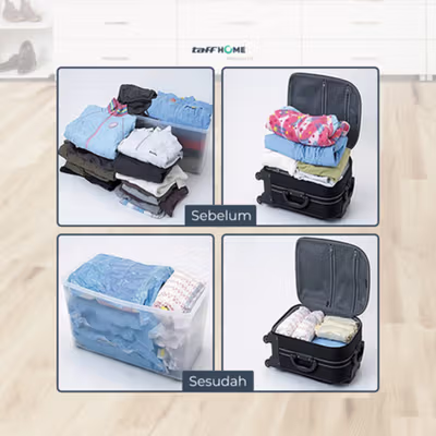 TaffPACK Kantong Plastik Vakum Pakaian Vacuum Bag 39.5x60cm 1 PCS - VB-70 - Transparent — gambar 3