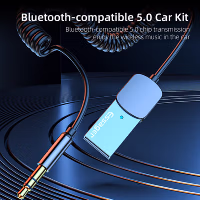 ESSAGER Audio Bluetooth Receiver Adapter 5.0 USB AUX Spring Wire - EB01 - Gray — gambar 3