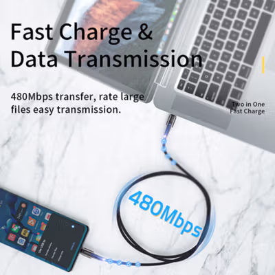 ESSAGER Kabel Data USB Type C to Type C Fast Charging LED Braided 60W 50cm - ES-X16 - Black — gambar 3