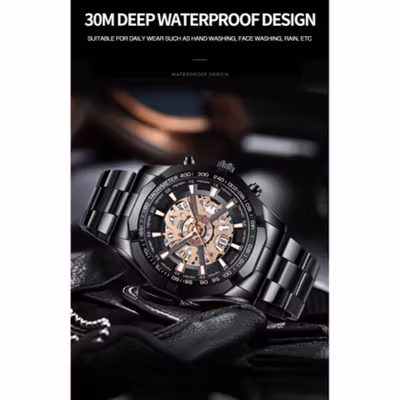 BINBOND Jam Tangan Analog Watch Quartz Waterproof - B-45 - Black/Silver — gambar 3