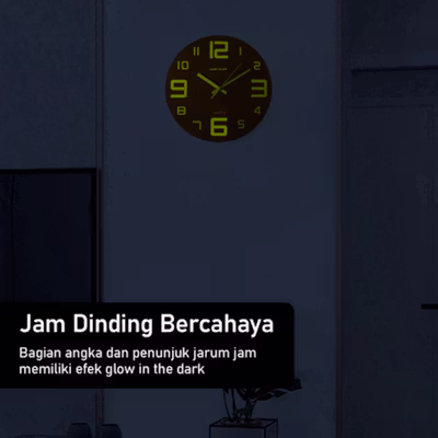 TaffHOME Jam Dinding Bulat Quartz Luminous Glow in The Dark 30cm - LM30 - Brown — gambar 3