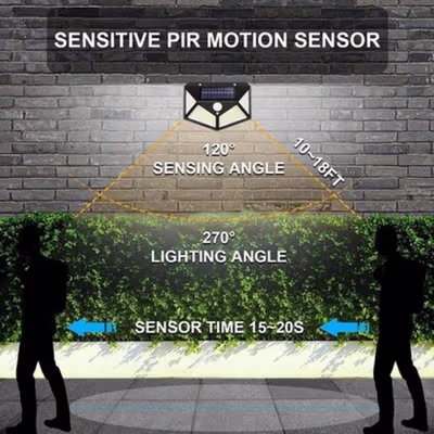 VKTECH Lampu Dinding Solar PIR Sensor IP65 100 LED Natural White - VK30 - Black — gambar 3