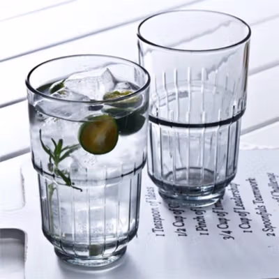 COCKTAIL GEEK Gelas Kaca Aesthetic Kopi Teh Vertical Stripe Glass 355ml - CG201 - Dark Gray — gambar 3