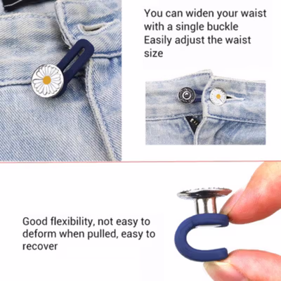 DREAMF Kancing Jeans Button Extender Metal Elastic 5 PCS Daisy - D17 - Silver — gambar 3
