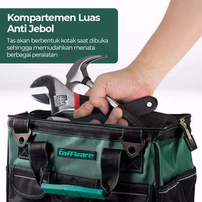 Taffware Tas Perkakas Storage Bag Waterproof Reflective Strips 20 Inch - A03369 - Green — gambar 3