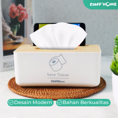 TaffHOME Kotak Tisu Kayu Smartphone Holder and Tissue Box - ZJ005 - White — gambar 3