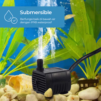 Taffware Pompa Air Aquarium Ikan Submersible Pump Fish Tank 220-240V 4W - JN-300/JN-200 - Black — gambar 3