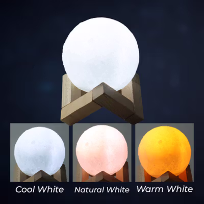 TaffLED Lampu Tidur Bulan 3D LED Rechargeable 3 Warna 8cm 1W - LD002701 - White — gambar 3