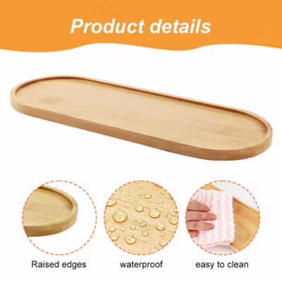 FINDOHOPE Alas Tatakan Pot Tanaman Gelas Dekorasi Bamboo Tray Circle Long Oval - OE0094 - Wooden — gambar 3