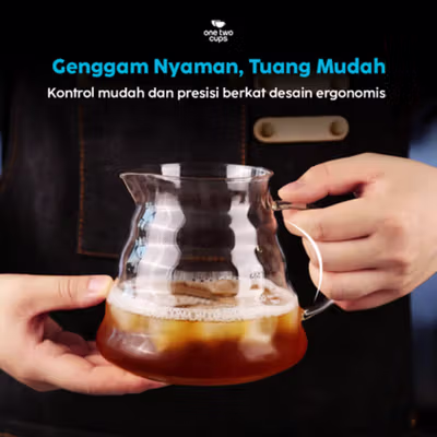 One Two Cups Coffee Server V60 Drip Pour Over Borosilicate Glass 600ml - SE101 - No Color — gambar 3