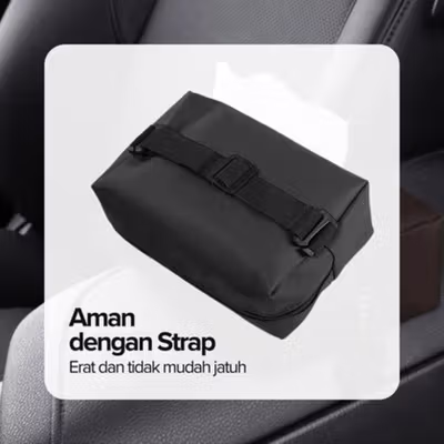 BIHAOSI Tempat Tisu Mobil Gantung Kulit Sun Visor Tissue Box Organizer - 3050 - Black — gambar 3