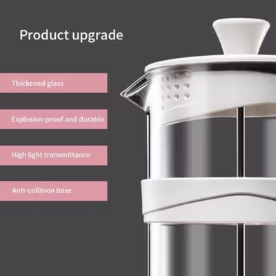 One Two Cups French Press Coffee Maker Pot Plunger Glass 350ml - FN50 - White — gambar 3