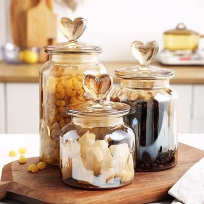 One Two Cups Toples Kaca Penyimpanan Makanan Kedap Udara 1.35L Polos - GFS138 - Brown — gambar 3