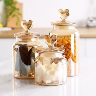 One Two Cups Toples Kaca Penyimpanan Makanan Kedap Udara 950ml Polos - GFS137 - Brown — gambar 3