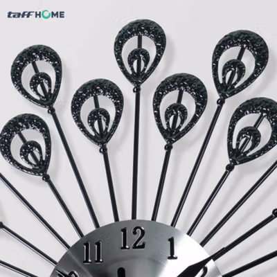 TaffHOME Jam Dinding Besi Bulu Merak Silent Movement 32cm - WM-32 - Black — gambar 3