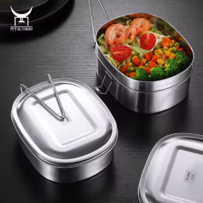 TaffHOME Kotak Makan Lunch Box Stainless Steel Double Layer 950ml - TR-95 - Silver — gambar 3