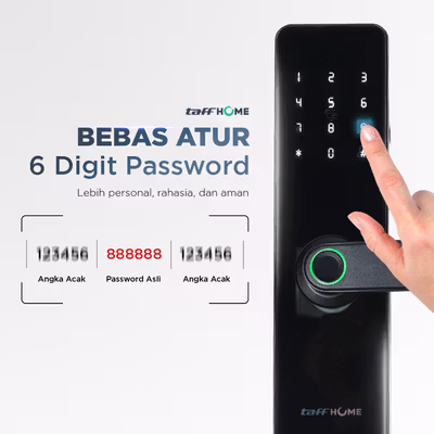TaffHOME Smart Door Lock Fingerprint Password Card RFID Alarm - H1-XG - Black — gambar 3