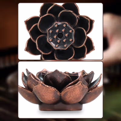 TaffHOME Tempat Dupa Double Lotus Mini Incense Holder Zinc Alloy - YJ-B1 - Copper — gambar 3