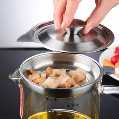 ACEITE Botol Wadah Penyaring Minyak Goreng Kaca Tahan Panas 1500ml - FL26 - Transparent — gambar 3