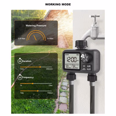 HANCI Digital Timer Keran Air Otomatis 2 Outlet Programmable IPX5 - HCT-M06 - Black — gambar 3