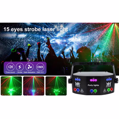 Alien Lampu Proyektor Disco Sensor Suara DMX512 240V 20W - AL15E - Black — gambar 3