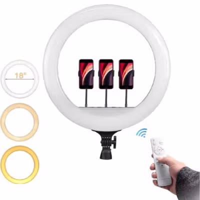 B-Light Lampu Ring Light LED 3in1 Color 3 Phone Holder 45cm 50W - LJJ-18 - Black — gambar 3
