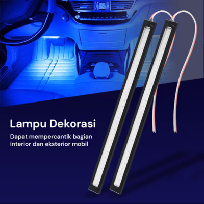 DIY Lampu LED Strip DRL Otomotif Waterproof DC 12V 17cm 2 PCS - COB-17 - Blue — gambar 3