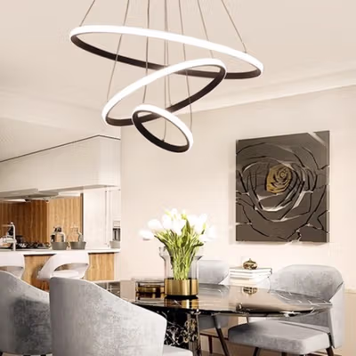SINOMAN Lampu Gantung Hias Nordic 3 Ring Dimmable 3 Color 60W 220V - SN-60 - White/Black — gambar 3