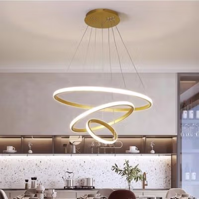 SINOMAN Lampu Gantung Hias Nordic 3 Ring Dimmable 3 Color 60W 220V - SN-60 - White/Gold — gambar 3