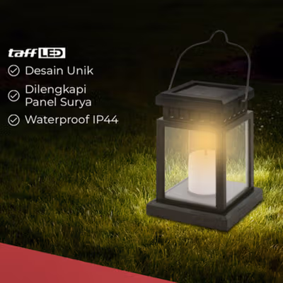 TaffLED Lampu Taman Hias Lentera Solar Power Waterproof Warm White - EM301 - Black — gambar 3