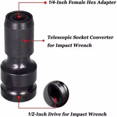 FTCL Adapter Impact Wrench Mix 1/2 Inch Square to 1/4 Inch Hex 2 PCS - FT1214 - Black — gambar 3