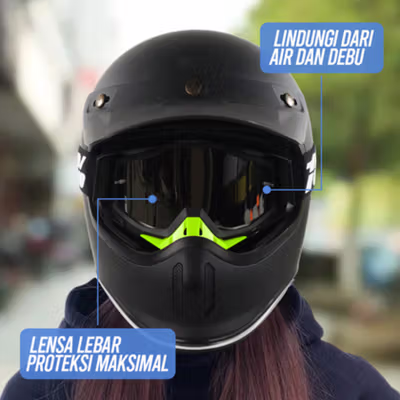 TaffSPORT Kacamata Helm Motor Goggles UV400 Protection Windproof Reflective - UV400 - Black/Green — gambar 3