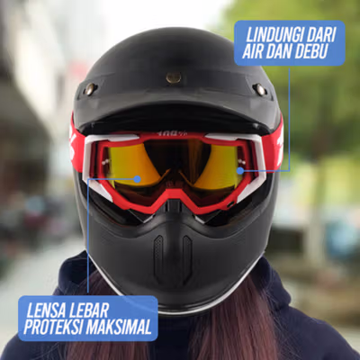 TaffSPORT Kacamata Helm Motor Goggles UV400 Protection Windproof Reflective - UV400 - White/Red — gambar 3