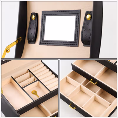 DINIWELL Kotak Penyimpanan Perhiasan Jewelries Safety Box 3 Layer - C468 - Black — gambar 3