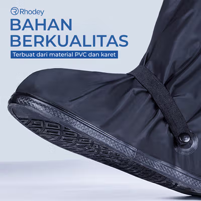 Rhodey Jas Hujan Sepatu Anti Air Rain Shoe Cover PVC Zipper Reflector XL - H-212 - Black — gambar 3