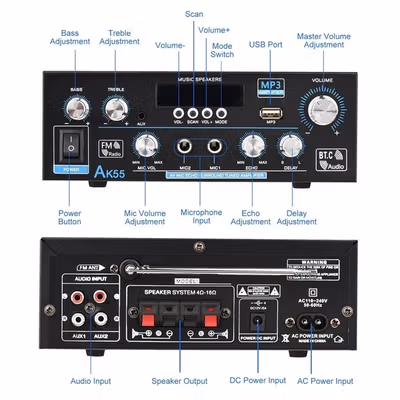 Dreamburgh Audio Amplifier Bluetooth HiFi 2 Channel Output 900W - AK55 - Black — gambar 3