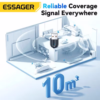 ESSAGER Bluetooth Receiver Adapter 5.3 USB Dongle Low Latency - EBT53-BH01-P - Black — gambar 3