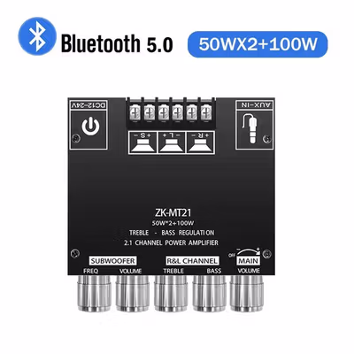 HongX Audio Amplifier Bluetooth 5.0 AUX 2.1 Channel Subwoofer - ZK-MT21 - Black — gambar 3