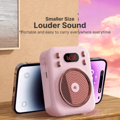 Little Bee Speaker Pinggang Microphone Bluetooth Amplifier Wireless - S22 - Pink — gambar 3