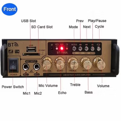 TaffSTUDIO Audio Amplifier Bluetooth HiFi DSP Mic Input 2 Channel - BT-198A - Golden — gambar 3